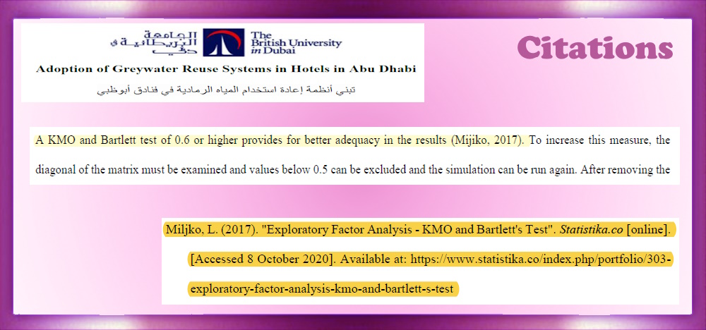Exploratory factor analysis – KMO and Bartlett’s test.  Article: Adoption of Greywater Reuse Systems in Hotels in Abu Dhabi