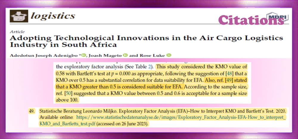 Exploratory factor analysis – KMO and Bartlett’s test.  Article: Adopting Technological Innovations in the Air Cargo Logistics Industry in South Africa