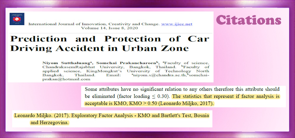 Exploratory factor analysis – KMO and Bartlett’s test.  Article: Prediction and Protection of Car Driving Accident in Urban Zone