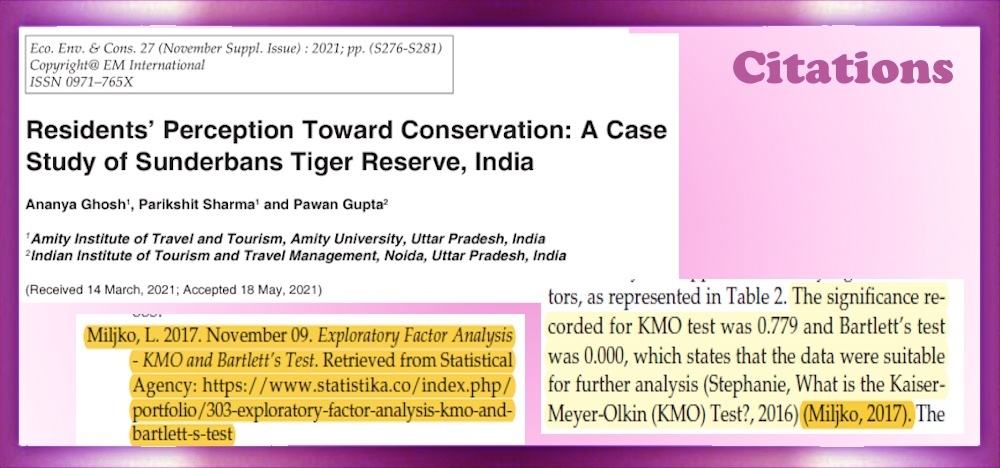 Exploratory factor analysis – KMO and Bartlett’s test.  Article: Residents’ Perception Toward Conservation: A Case Study of Sunderbans Tiger Reserve, India