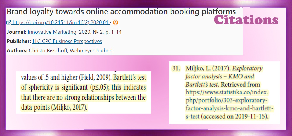 Exploratory factor analysis – KMO and Bartlett’s test.  Article: Brand loyalty towards online accommodation booking platforms