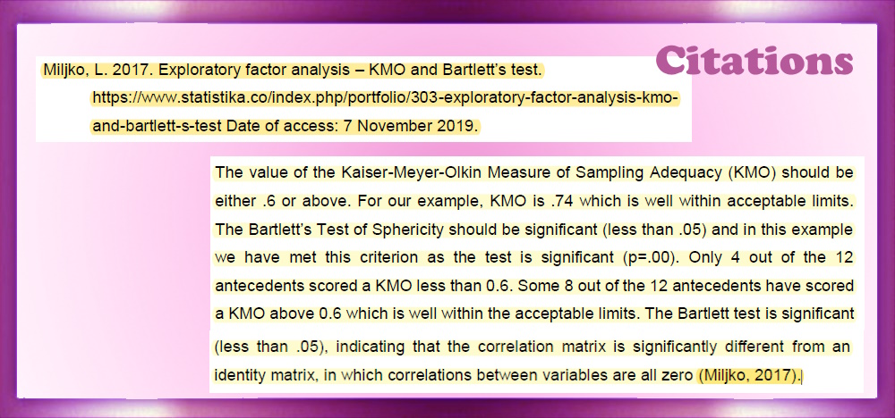 Exploratory factor analysis – KMO and Bartlett’s test.  Article: Measuring the brand loyalty of customers towards online booking platforms