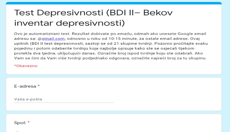 Depression test (BDI - Beck Depression Inventory)