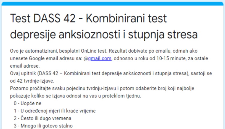 DASS 42 test - combined test of depression, anxiety and level of stress in a person.